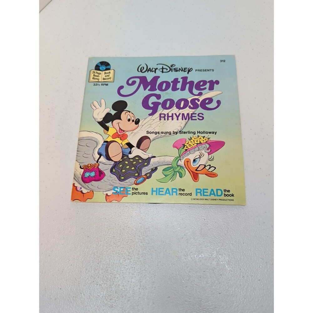 WALT DISNEY MOTHER GOOSE RHYMES See Hear Read Book + RECORD 1979 Children's kids